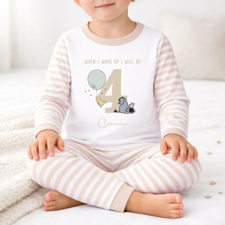 Personalised Beige Pooh Bear Any Age Birthday Pyjamas