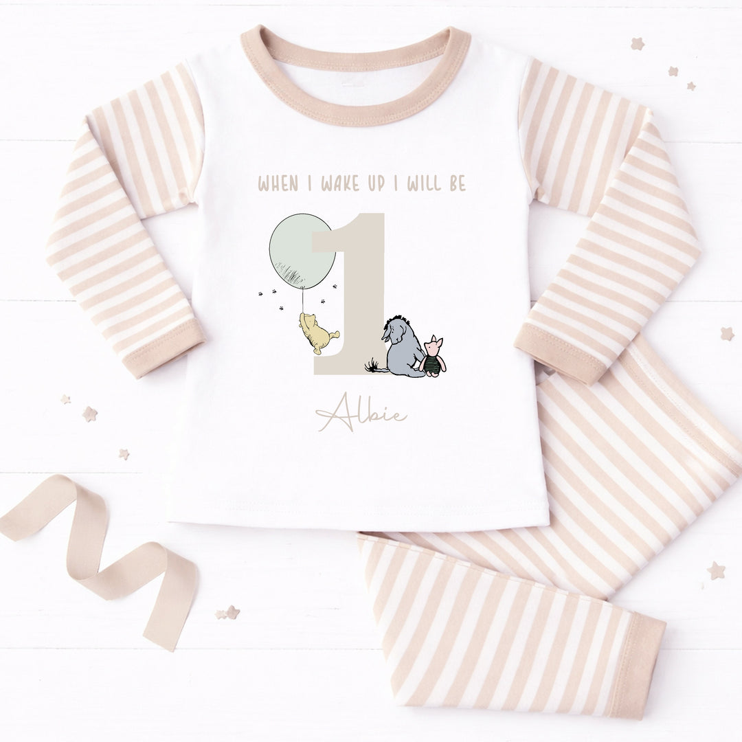 Personalised When I Wake Pooh Bear Beige First Birthday Pyjamas