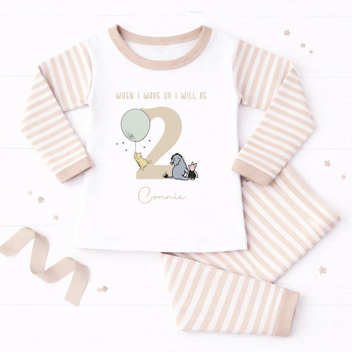 Personalised Beige Pooh Bear When I Wake I Will Be 2 Birthday Pyjamas