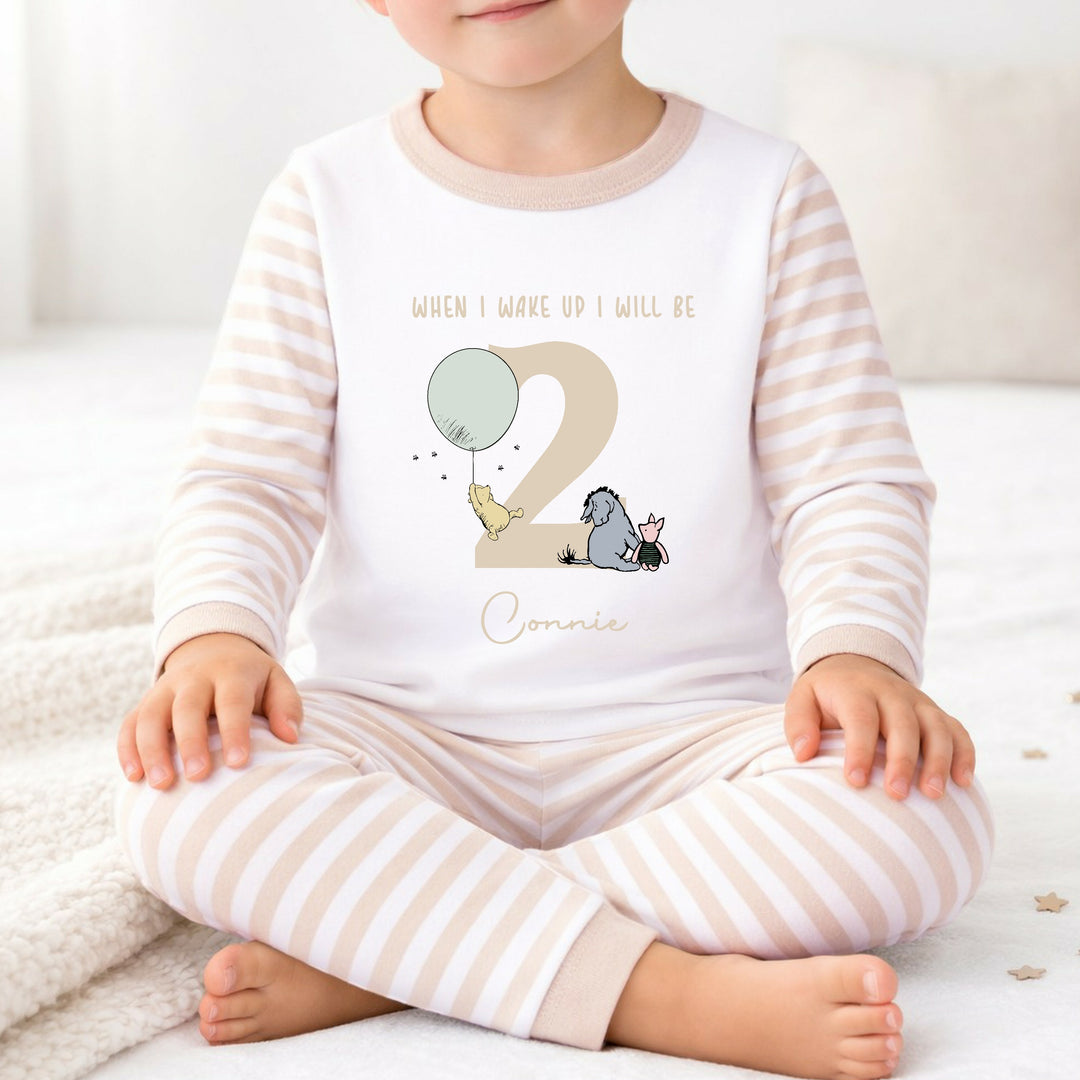 Personalised Beige Pooh Bear When I Wake I Will Be 2 Birthday Pyjamas