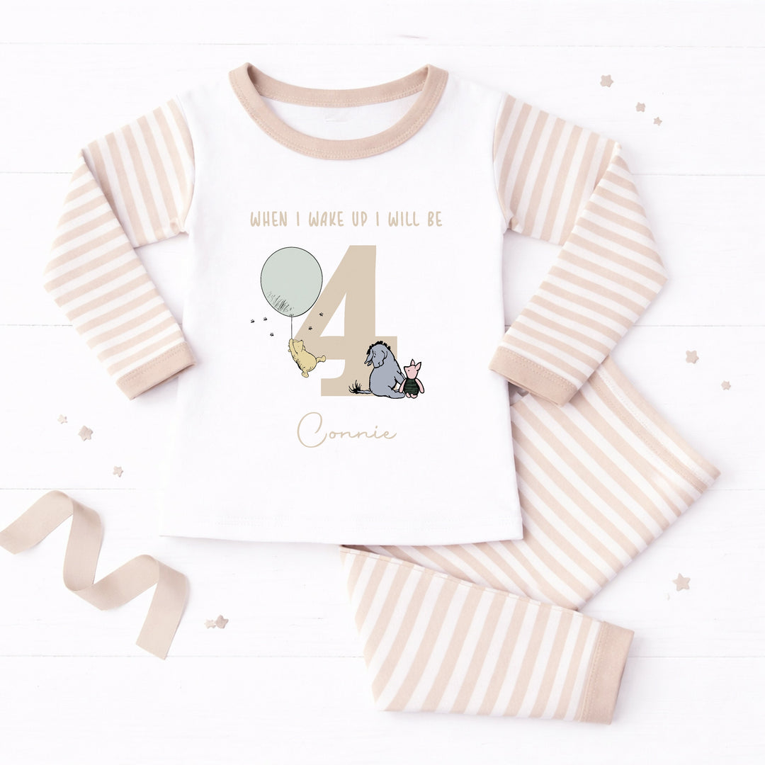 Personalised Beige Pooh Bear Any Age Birthday Pyjamas
