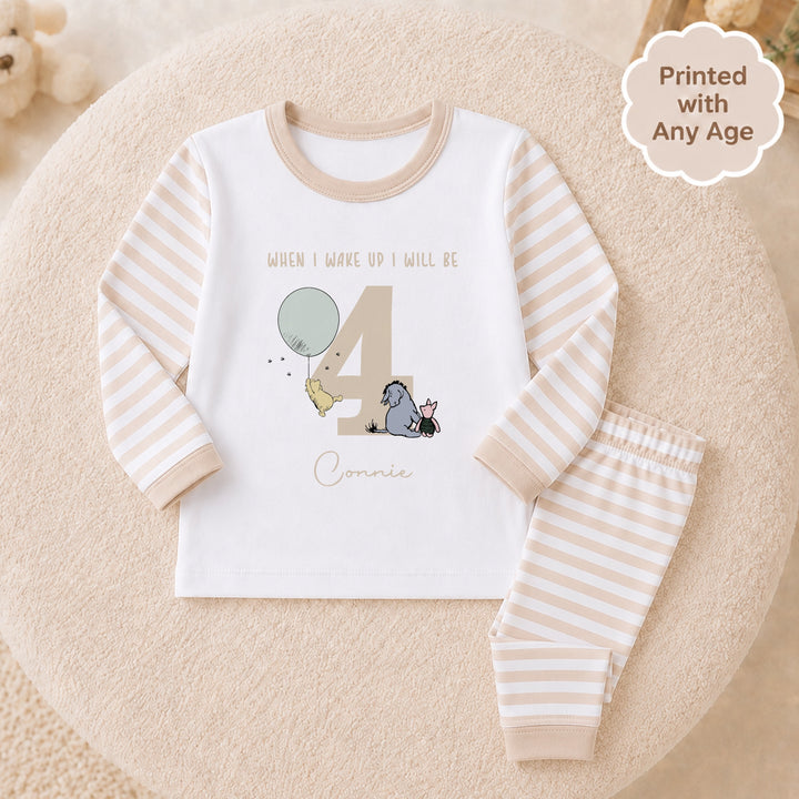 Personalised Beige Pooh Bear Any Age Birthday Pyjamas