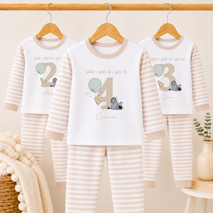 Personalised Beige Pooh Bear Any Age Birthday Pyjamas
