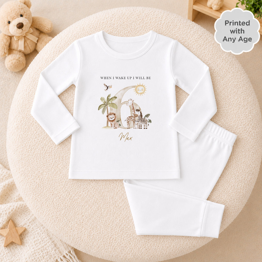 Personalised Beige Safari Any Age Birthday Pyjamas
