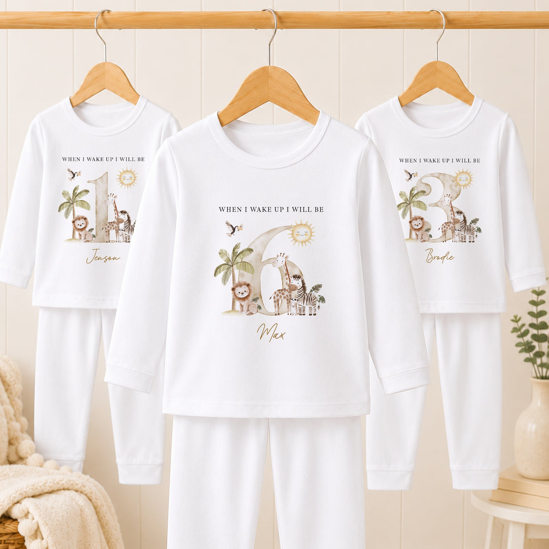 Personalised Beige Safari Any Age Birthday Pyjamas