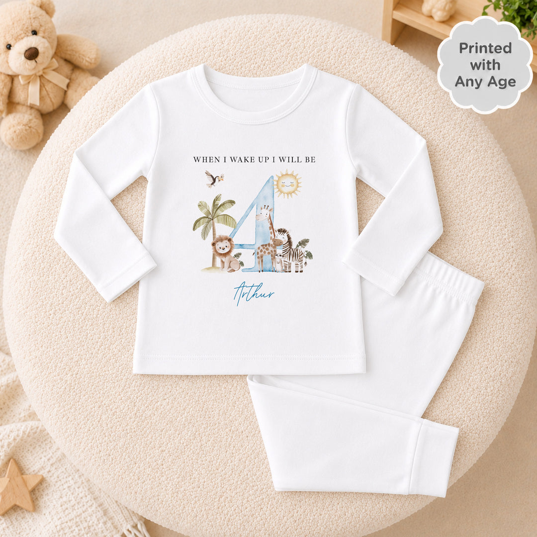 Personalised Blue Safari Any Age Birthday Pyjamas