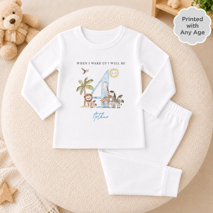 Personalised Blue Safari Any Age Birthday Pyjamas