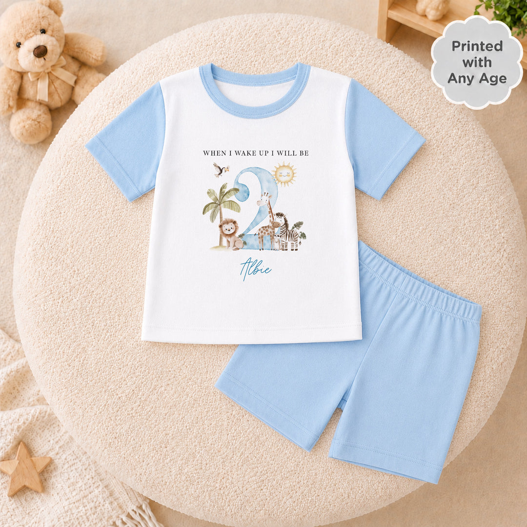 Personalised Blue Safari Any Age Short Sleeve Pyjamas