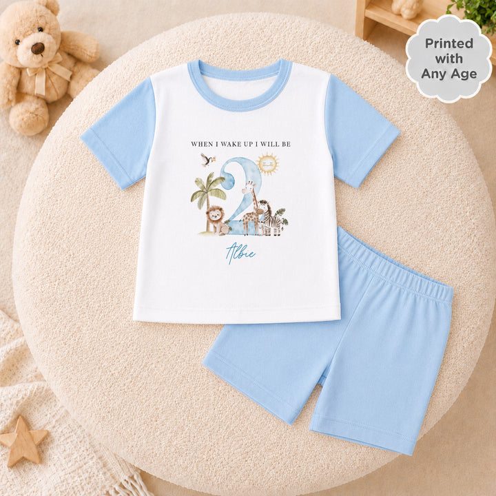 Personalised Blue Safari Any Age Short Sleeve Pyjamas
