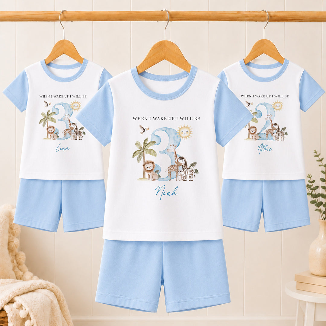 Personalised Blue Safari Any Age Short Sleeve Pyjamas