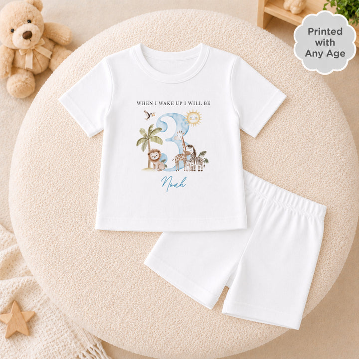 Personalised Blue Safari Any Age Short Sleeve Pyjamas