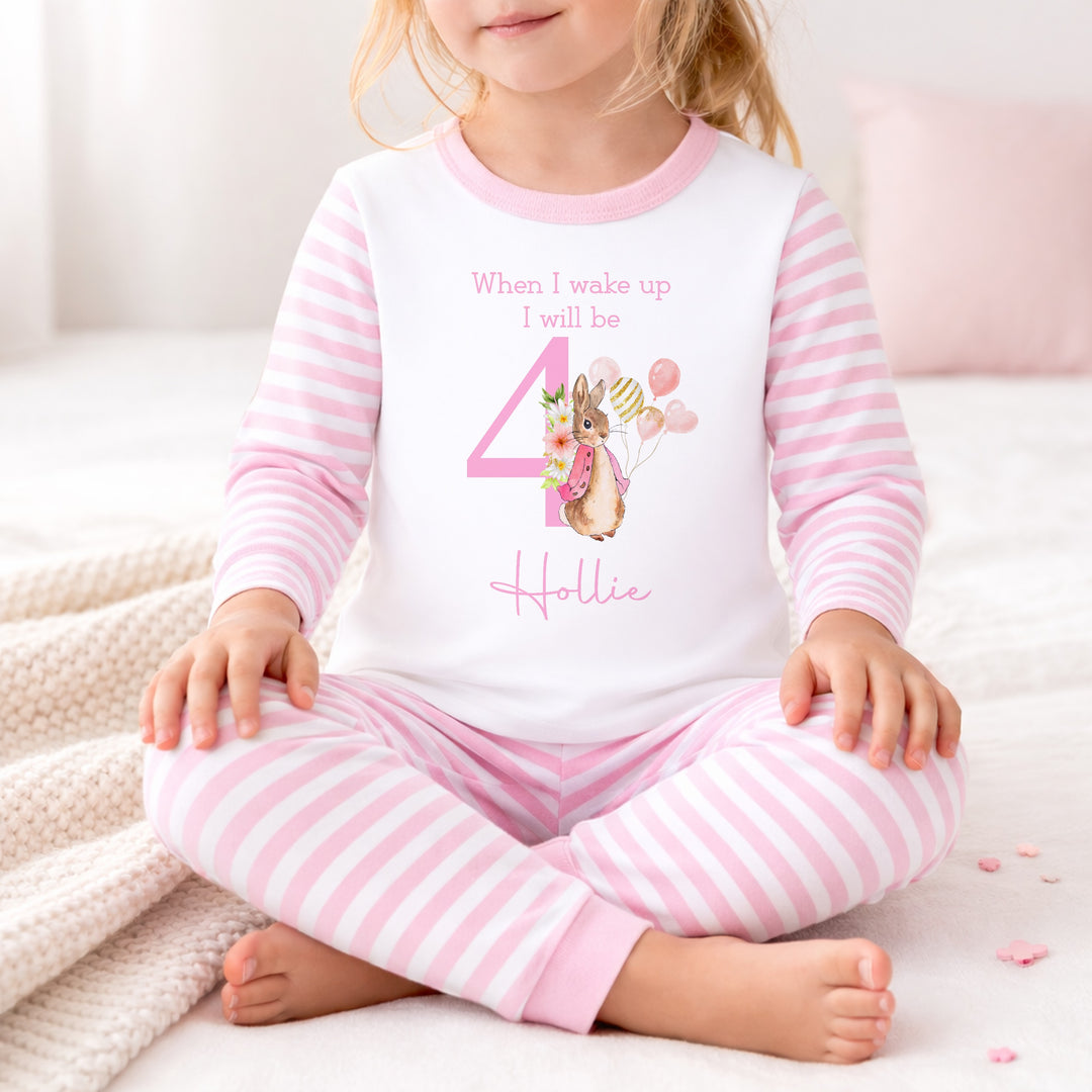 Personalised Pink Rabbit Any Age Birthday Pyjamas
