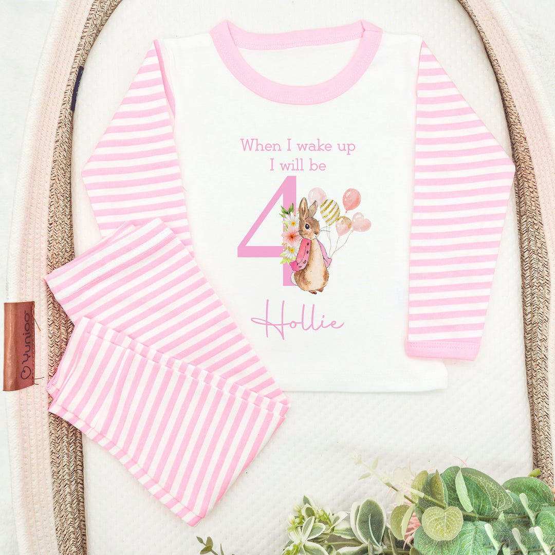 Personalised Pink Rabbit Any Age Birthday Pyjamas