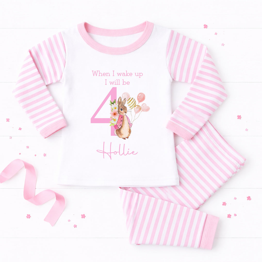 Personalised Pink Rabbit Any Age Birthday Pyjamas