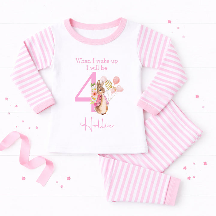 Personalised Pink Rabbit Any Age Birthday Pyjamas