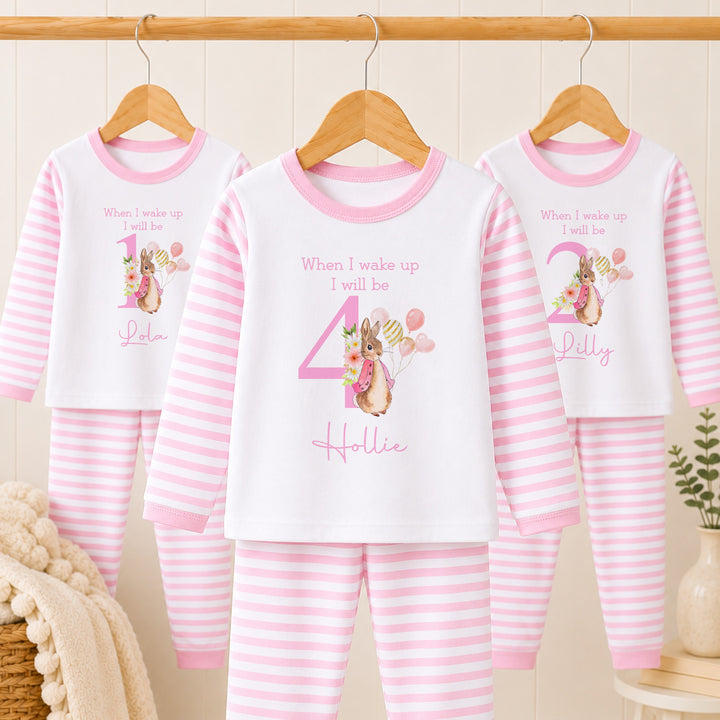 Personalised Pink Rabbit Any Age Birthday Pyjamas