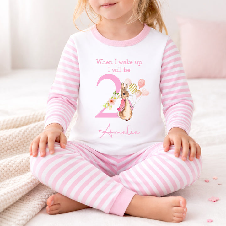 Personalised When I Wake Up Classic Pink Rabbit Girls 2nd Birthday Pyjamas