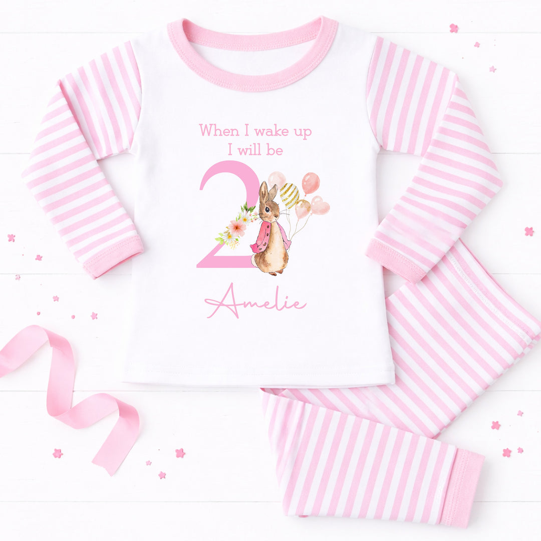 Personalised When I Wake Up Classic Pink Rabbit Girls 2nd Birthday Pyjamas