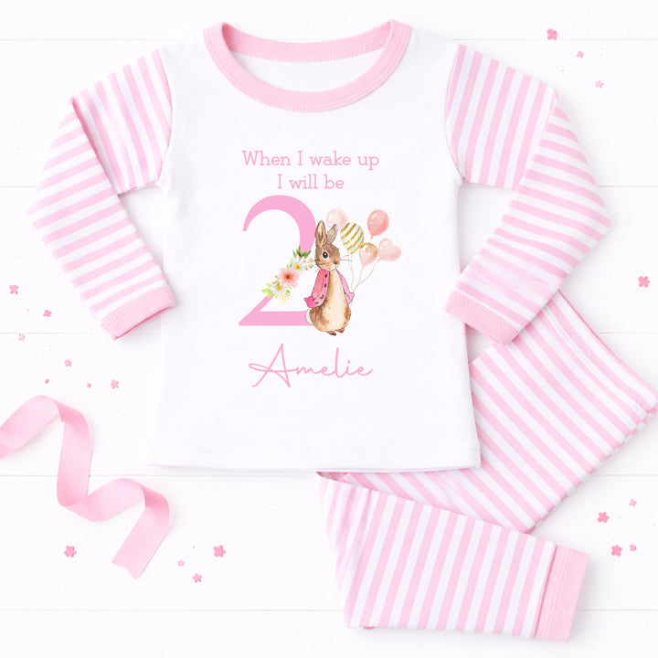 Personalised When I Wake Up Classic Pink Rabbit Girls 2nd Birthday Pyjamas