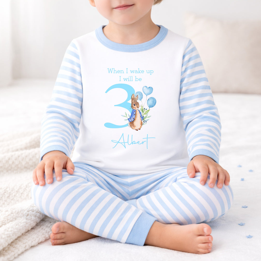 Personalised Blue Rabbit Any Age Birthday Pyjamas