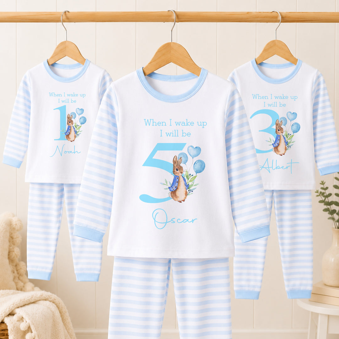 Personalised Blue Rabbit Any Age Birthday Pyjamas