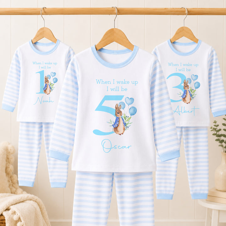 Personalised Blue Rabbit Any Age Birthday Pyjamas