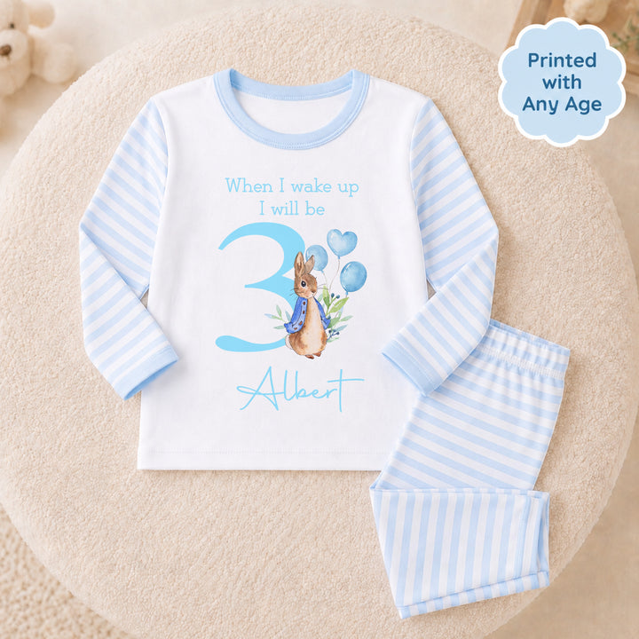 Personalised Blue Rabbit Any Age Birthday Pyjamas