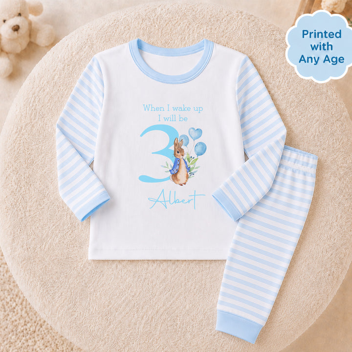 Personalised Blue Rabbit Any Age Birthday Pyjamas