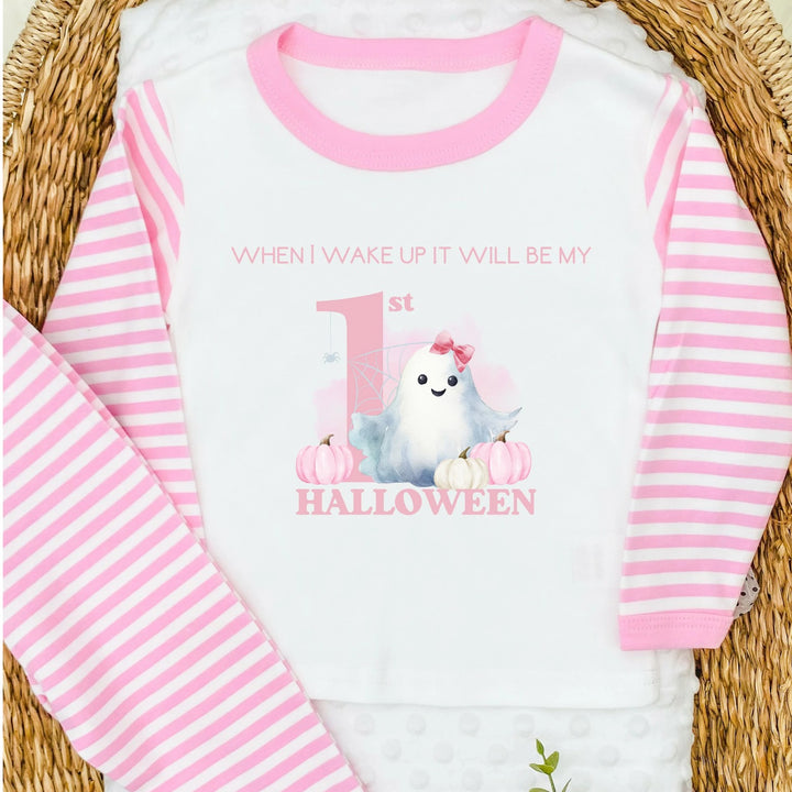 When I Wake Up It's My First Halloween Pink Stripe Pyjamas