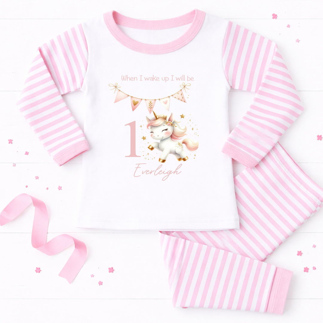 Personalised Pink Pastel Unicorn First Birthday Pyjamas