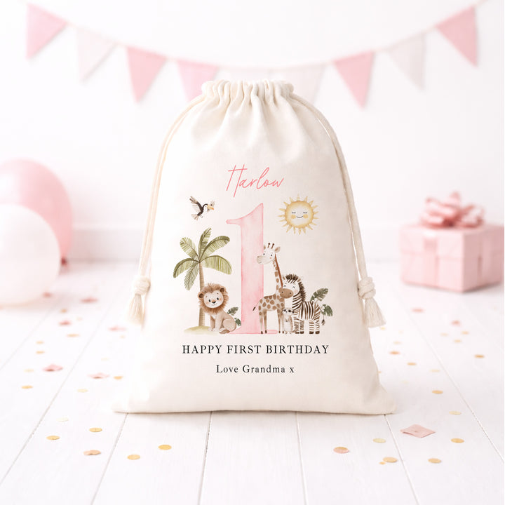 Personalised Pink Safari Birthday Gift Sack
