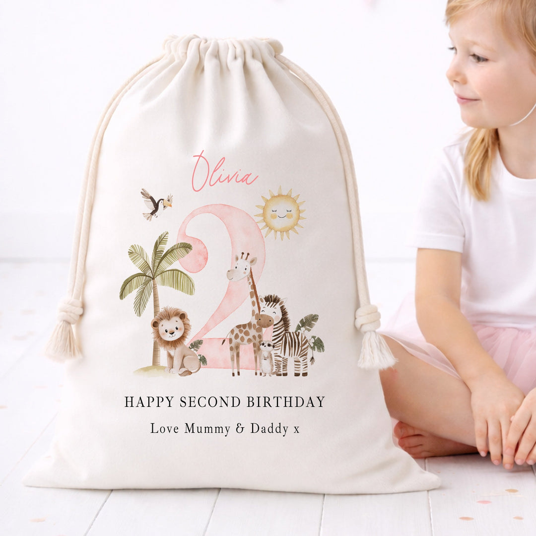 Personalised Pink Safari Birthday Gift Sack