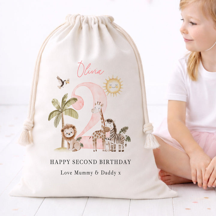 Personalised Pink Safari Birthday Gift Sack
