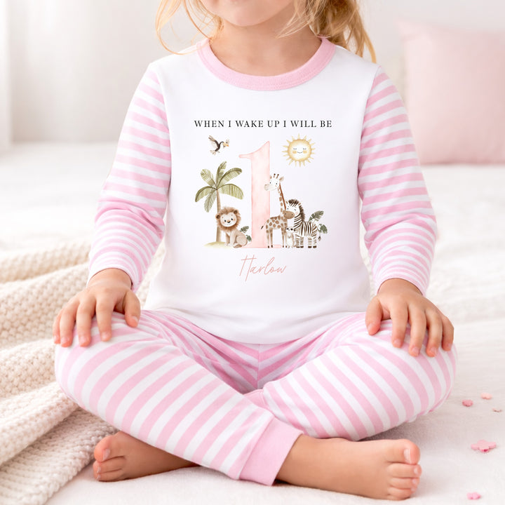 Personalised Pink Safari When I Wake Up I Will Be One First Birthday Pyjamas
