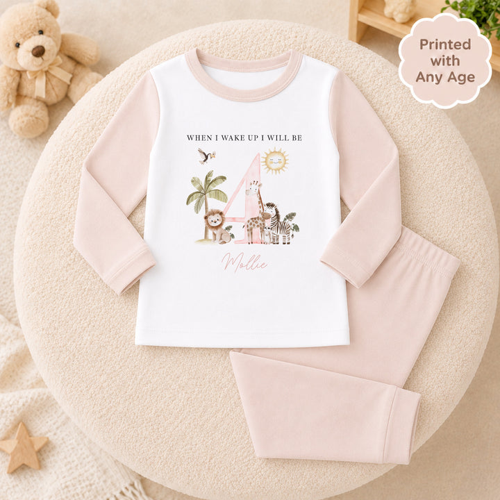 Personalised Pink Safari Any Age Birthday Pyjamas