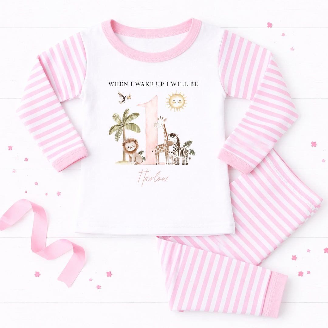 Personalised Pink Safari When I Wake Up I Will Be One First Birthday Pyjamas
