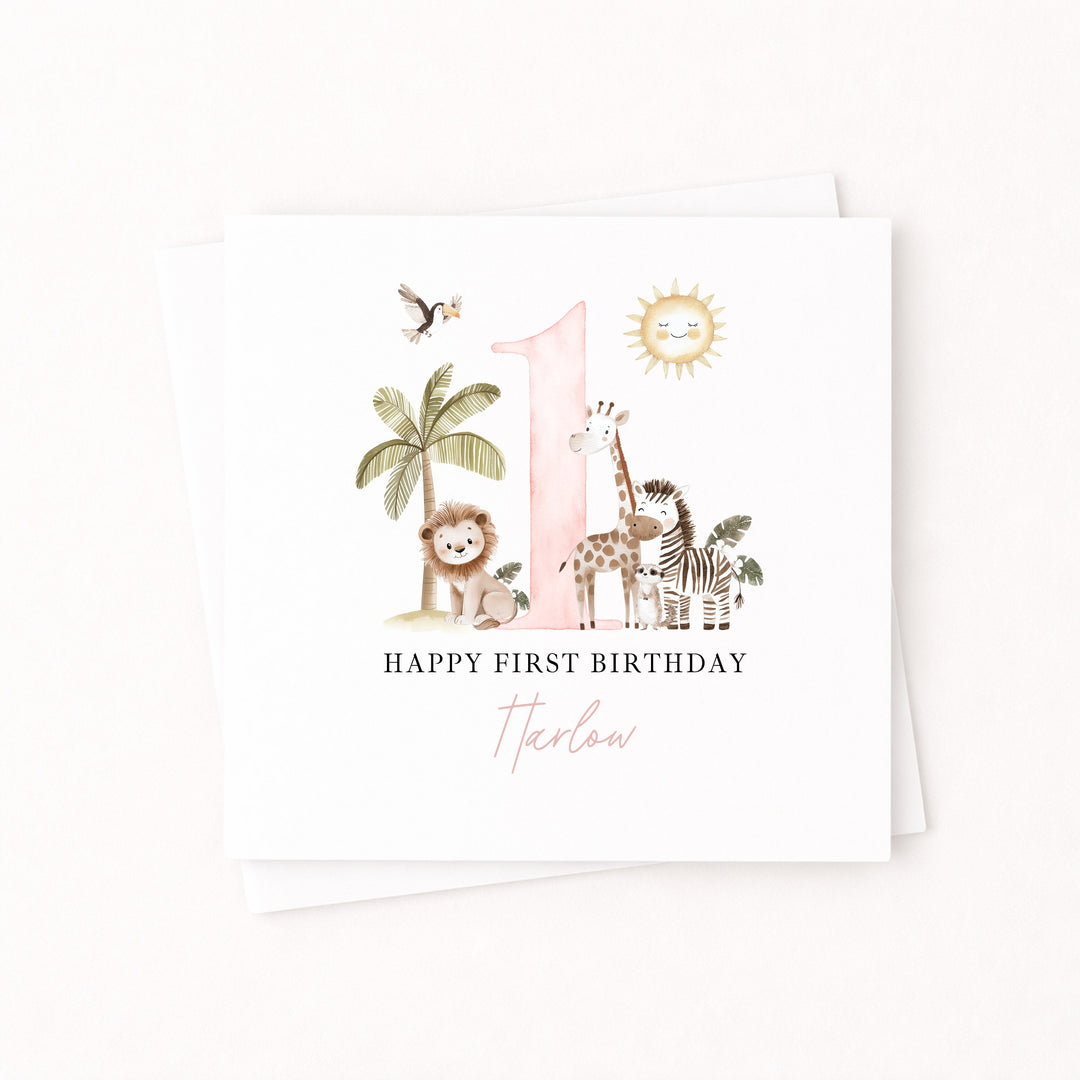 Personalised Pink Safari Birthday Card