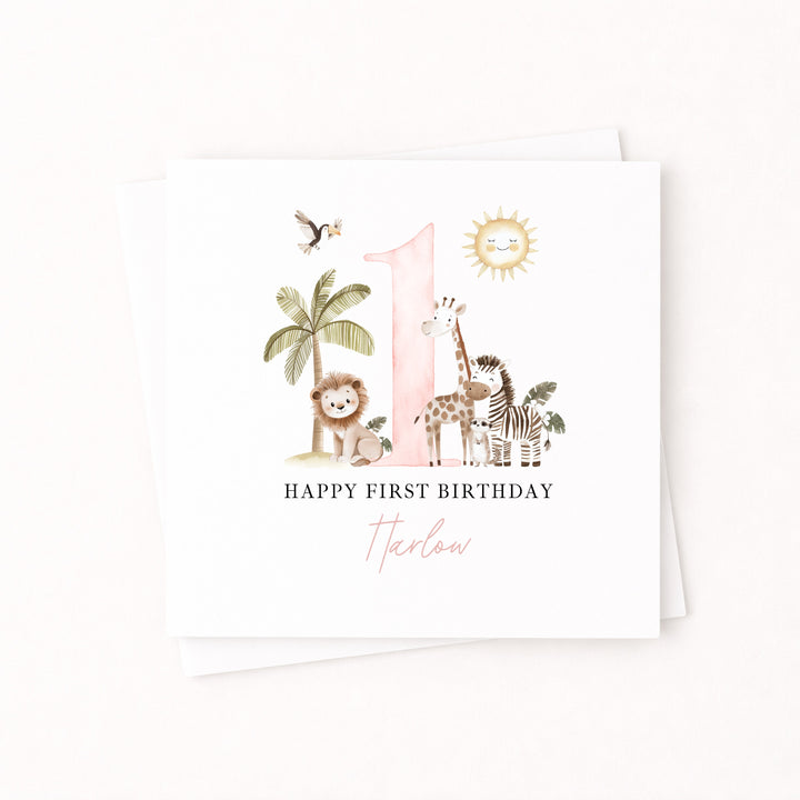 Personalised Pink Safari Birthday Card