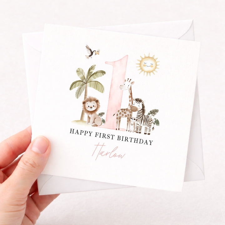 Personalised Pink Safari Birthday Card