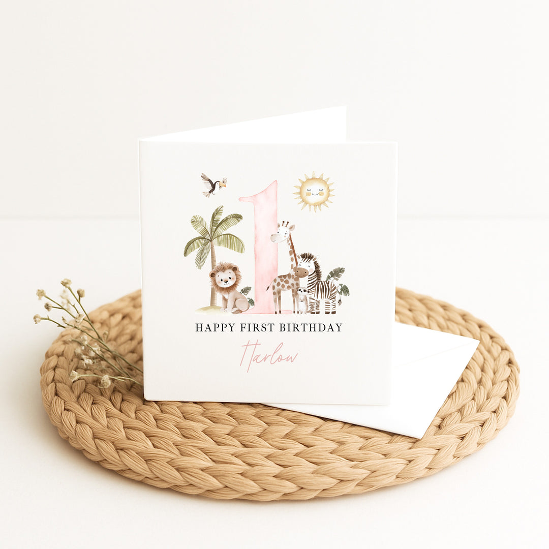 Personalised Pink Safari Birthday Card