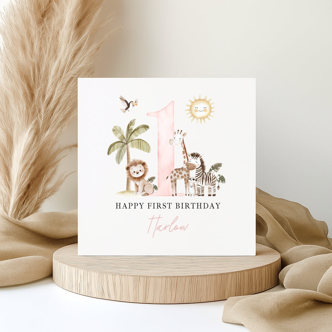 Personalised Pink Safari Birthday Card
