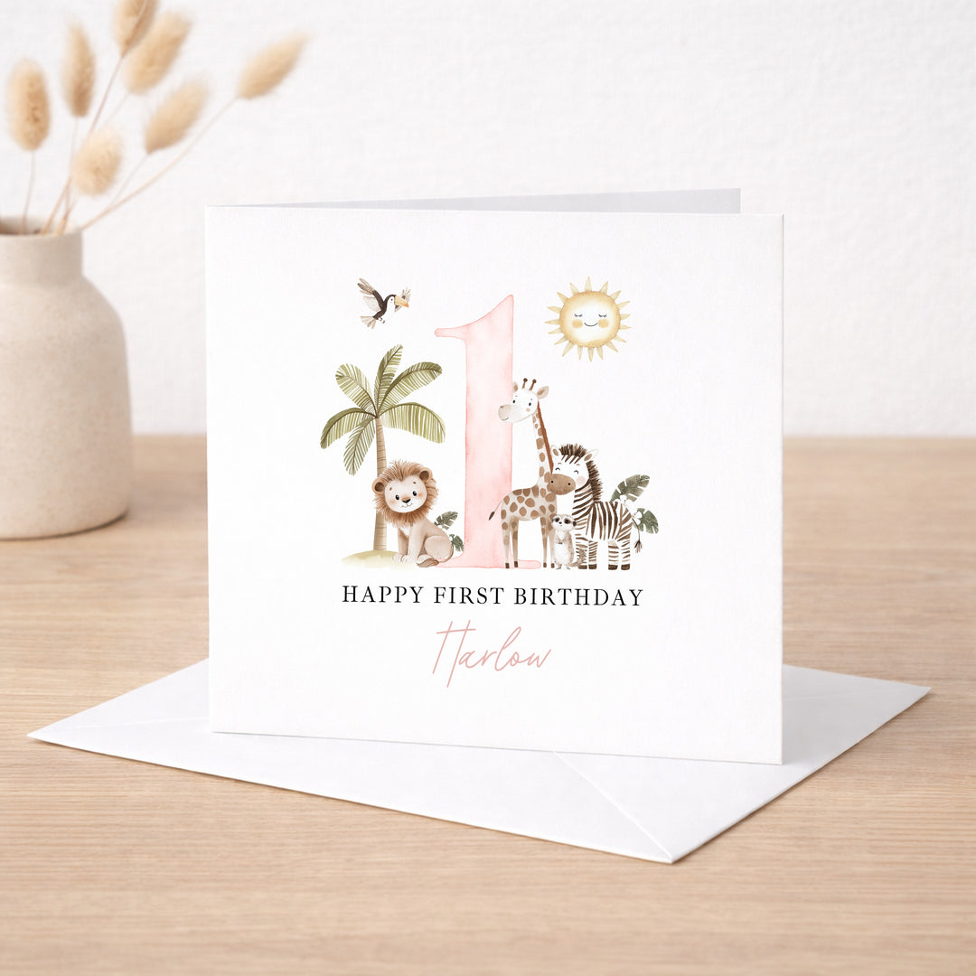 Personalised Pink Safari Birthday Card