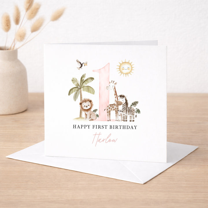 Personalised Pink Safari Birthday Card