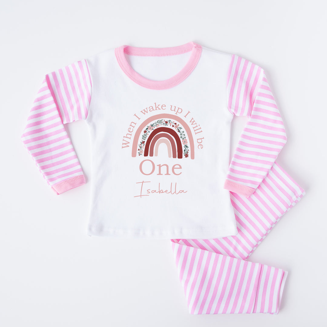 Personalised Floral Rainbow Pink Birthday Pyjamas