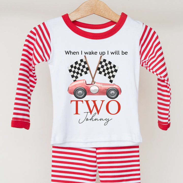 Personalised Red Racecar Red Stripe Birthday Pyjamas