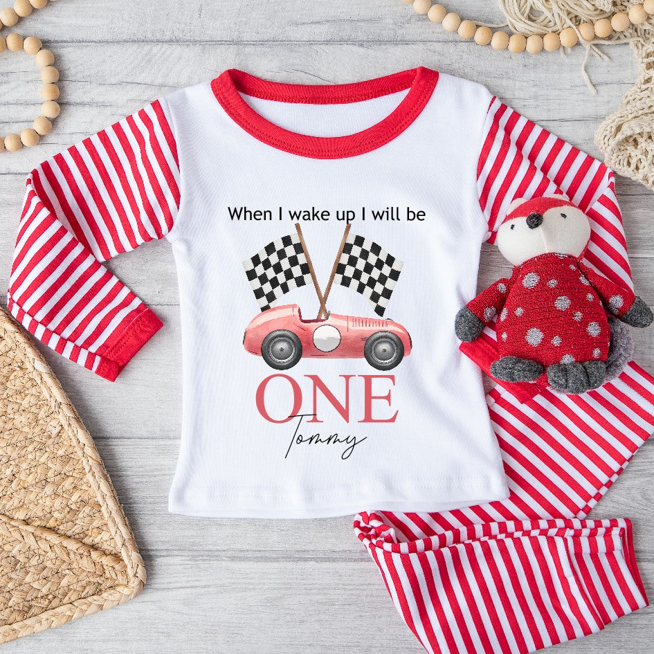 Red Racecar Birthday Red Stripe Pyjamas