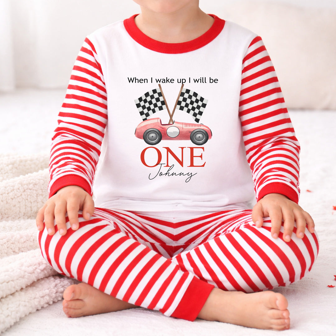 Personalised Red Racecar First Birthday Pyjamas