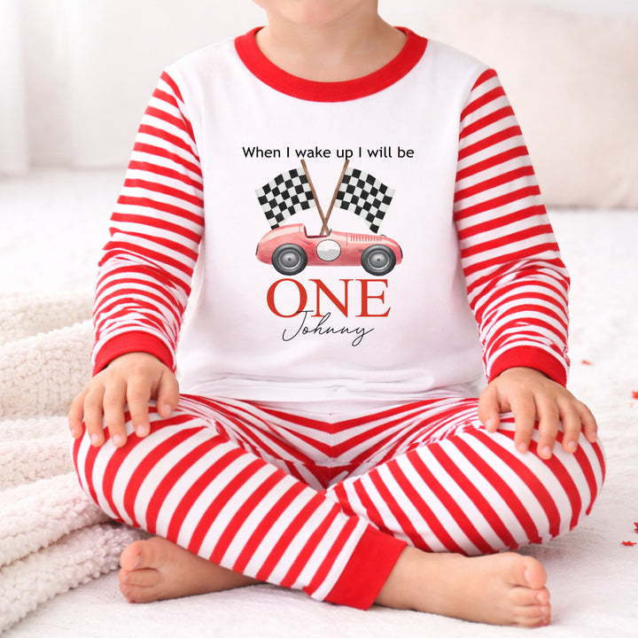 Personalised Red Racecar First Birthday Pyjamas
