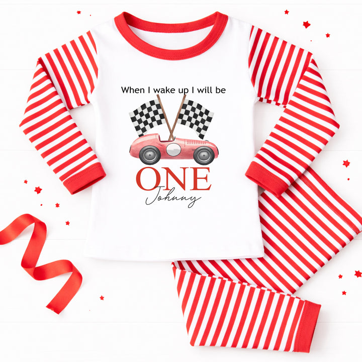 Personalised Red Racecar First Birthday Pyjamas