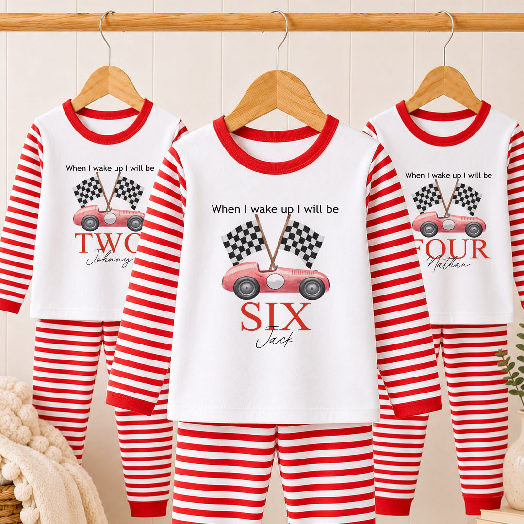 Personalised Red Racecar Any Age Birthday Pyjamas